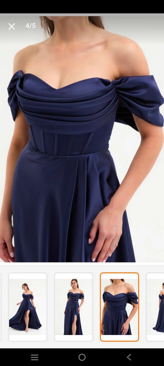 lafaba markalı Lacivert Drapeli Uzun Abiye Elbise - Görsel 3