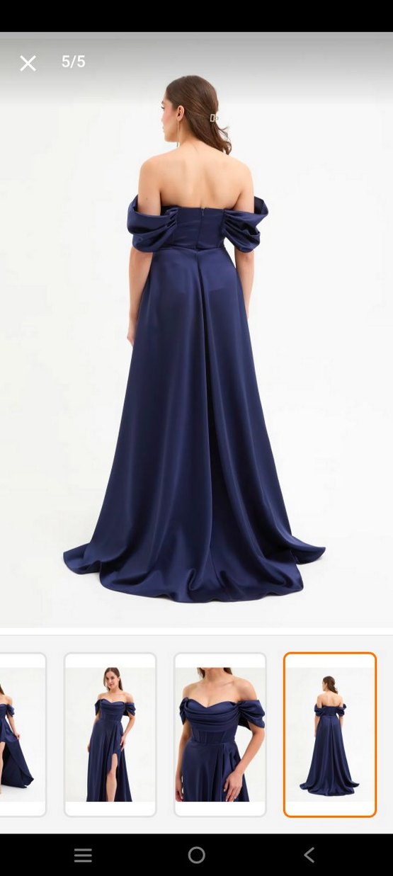 lafaba markalı Lacivert Drapeli Uzun Abiye Elbise - Görsel 2