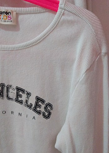 Beyaz Pamuklu Kız Çocuk Uzun Kollu Tişört - Görsel 2