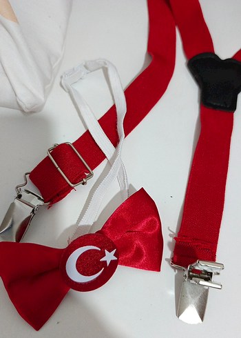 Kırmızı Çocuk Pantolon Askısı ve Papyon Seti - Görsel 2
