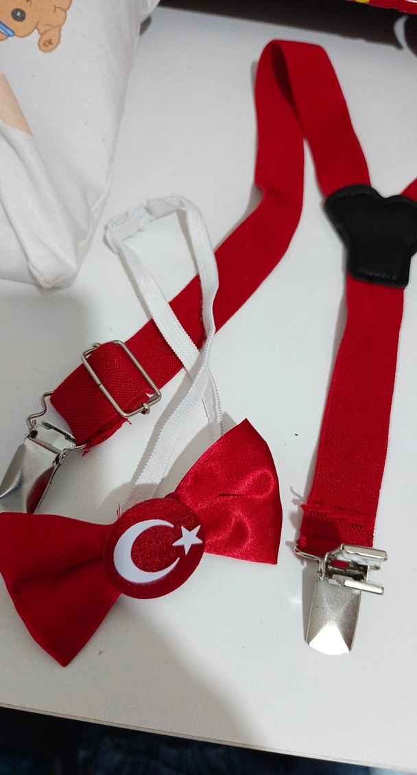 Kırmızı Çocuk Pantolon Askısı ve Papyon Seti - Görsel 2