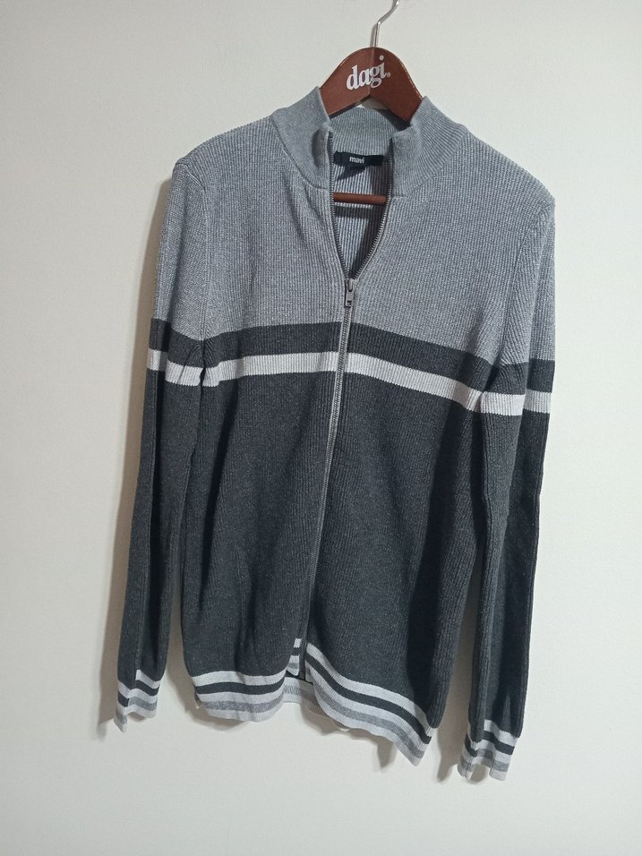 Gri Fermuarlı Erkek Yün Kazak - Görsel 3