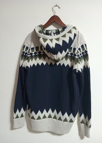 Gri Desenli Örgü Kapüşonlu Erkek Hırka - Görsel 3