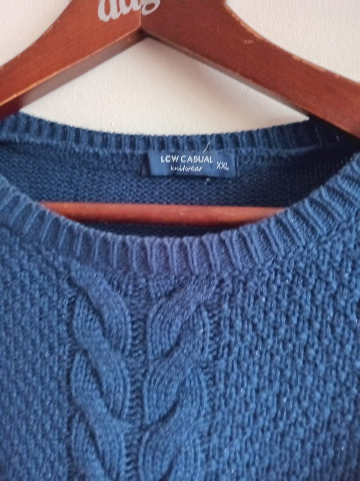 Kadın Lacivert Örgü Uzun Kollu Kazak - Görsel 3