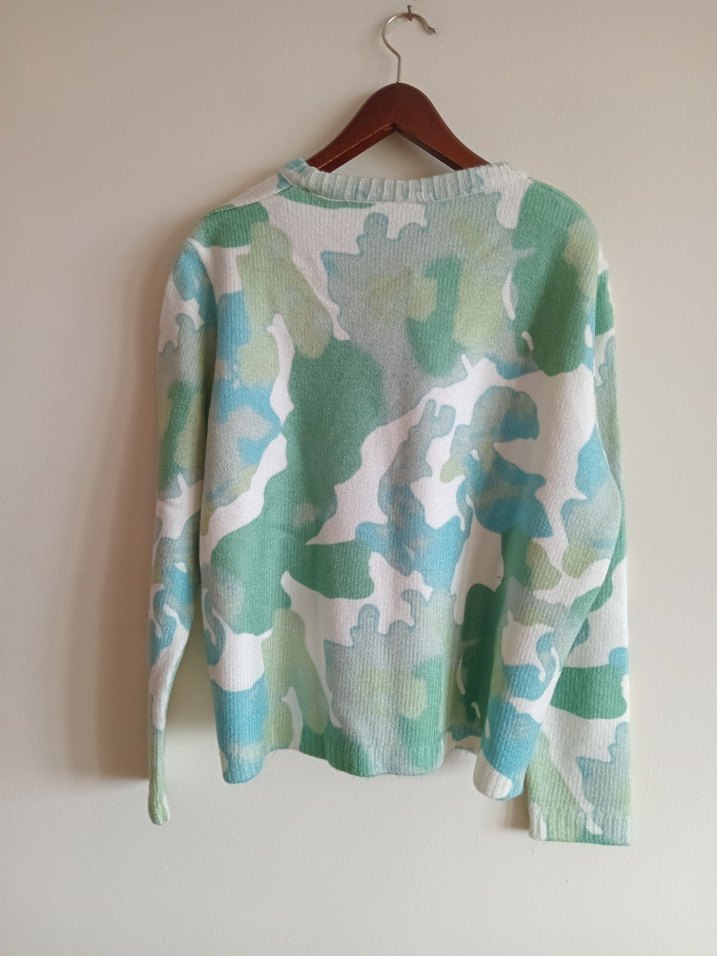 Kadın Yeşil Batik Desenli Triko Kazak - Görsel 2