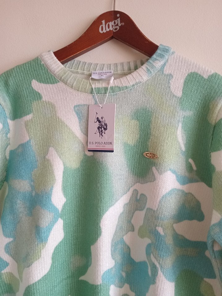 Kadın Yeşil Batik Desenli Triko Kazak - Görsel 4