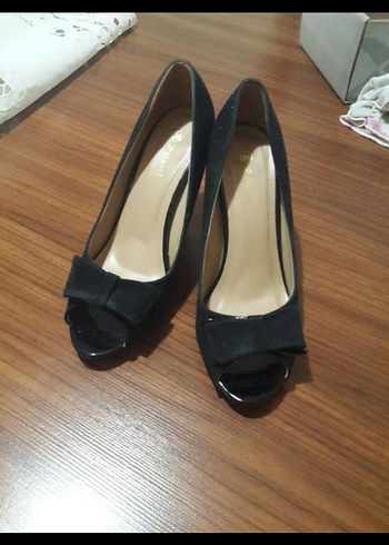 38 Beden siyah Renk Siyah Süet Fiyonklu Yüksek Topuklu Stiletto
