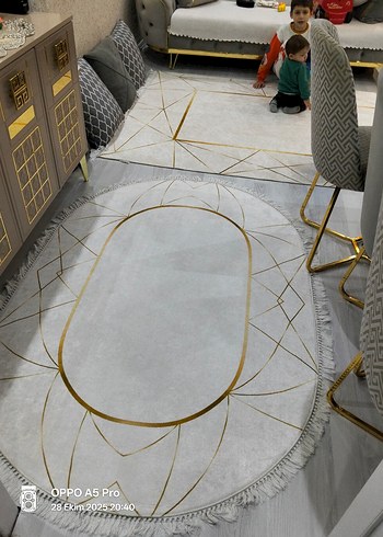 Gri ve Altın Renkli Oval Halı 3 m2 - Görsel 2