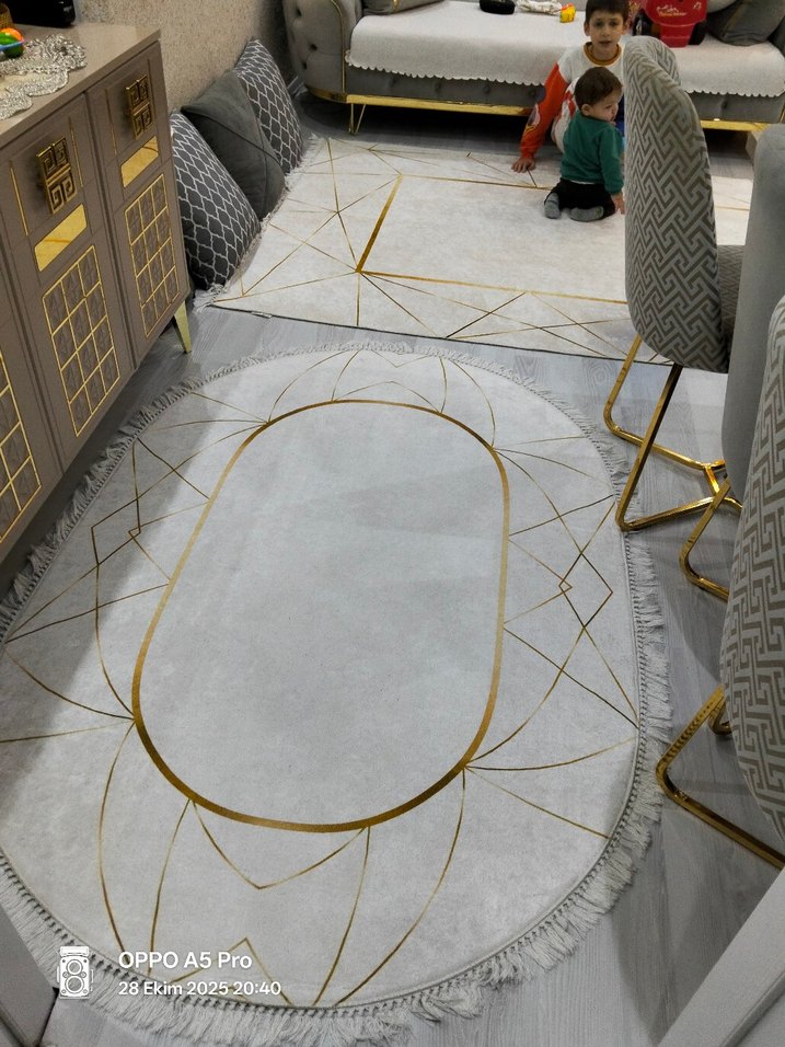 Gri ve Altın Renkli Oval Halı 3 m2 - Görsel 2