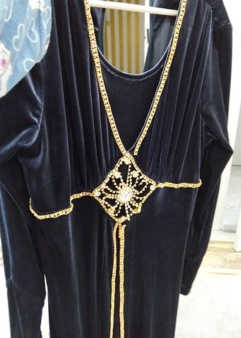 Uzun Kollu Koyu Mavi Nakışlı Kadın Hint Elbisesi - Görsel 3