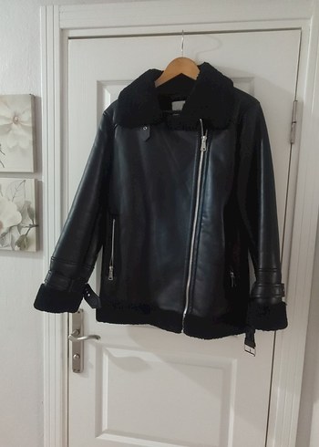 Siyah Kürklü Biker Deri Ceket - Görsel 2