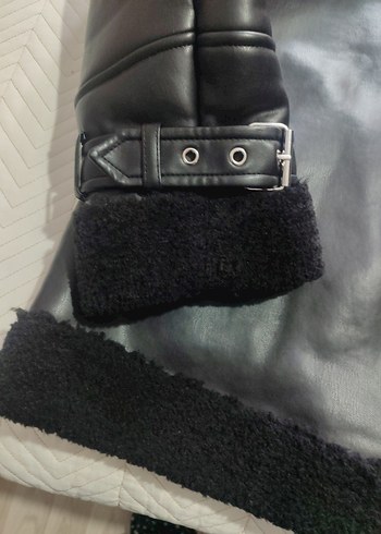 Siyah Kürklü Biker Deri Ceket - Görsel 8