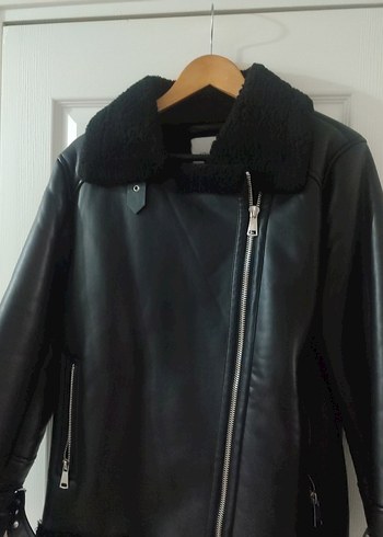 Siyah Kürklü Biker Deri Ceket - Görsel 3