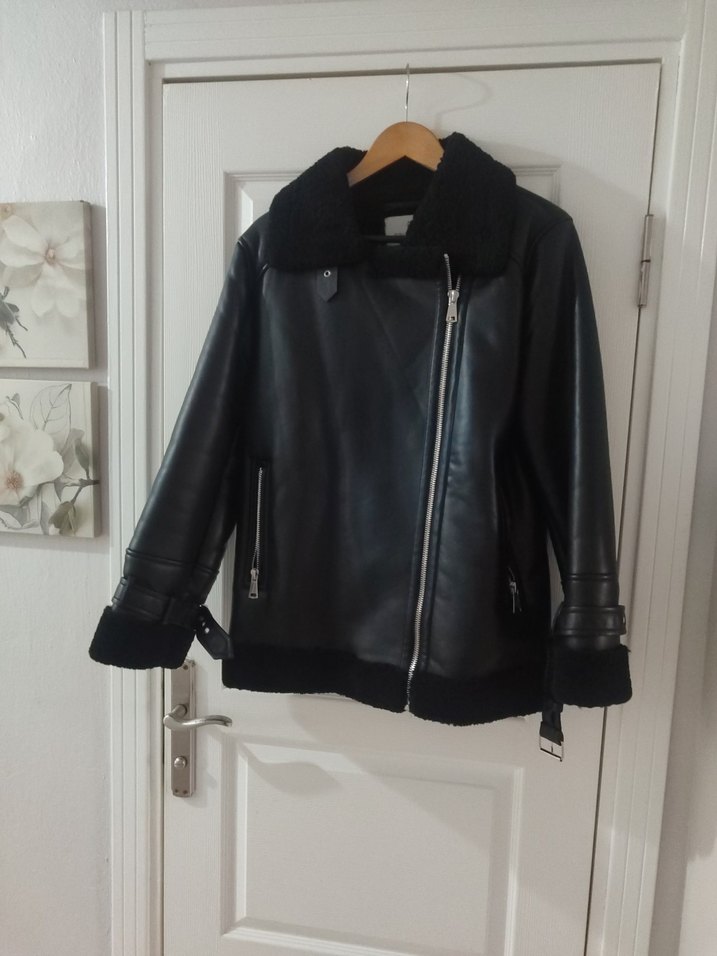 Siyah Kürklü Biker Deri Ceket - Görsel 2