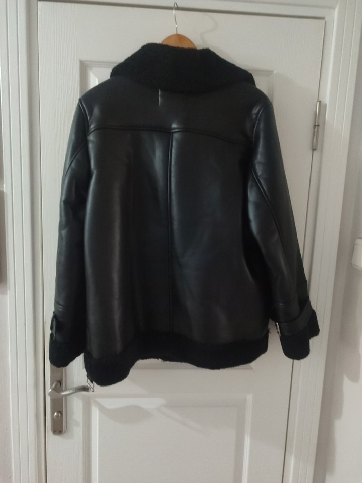 Siyah Kürklü Biker Deri Ceket - Görsel 4