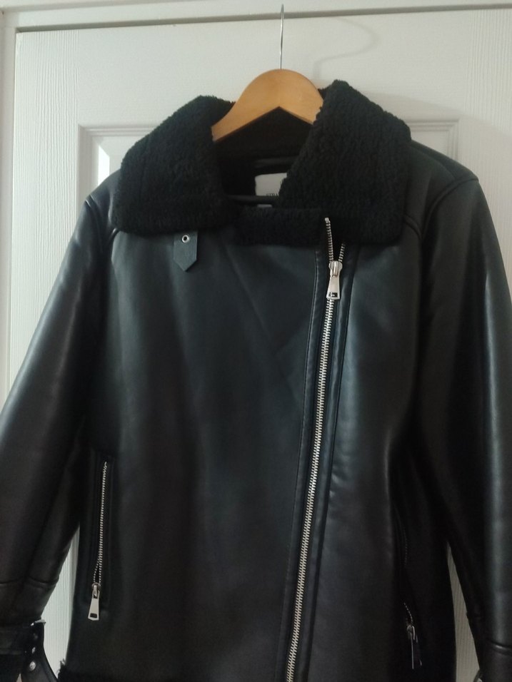 Siyah Kürklü Biker Deri Ceket - Görsel 3