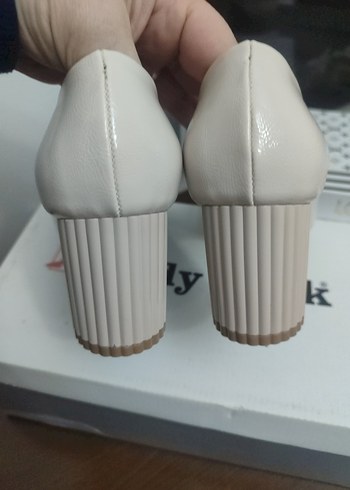 Bej Tokalı Kadın Topuklu Babet - Görsel 8