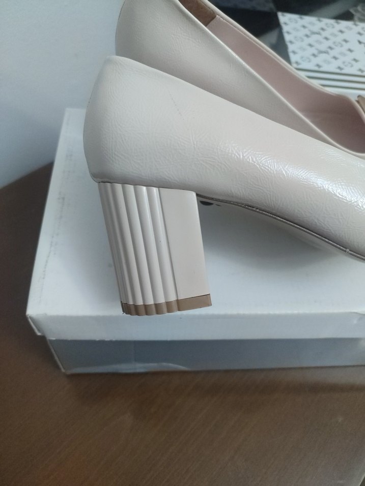 Bej Tokalı Kadın Topuklu Babet - Görsel 3