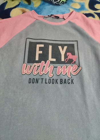 Kız Çocuk Pembe Gri Uzun Kollu Sweatshirt - Görsel 2