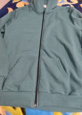 Mavi Kapüşonlu Fermuarlı Sweatshirt - Görsel 2