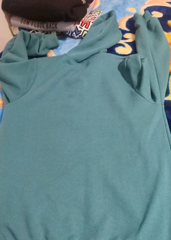 Mavi Kapüşonlu Fermuarlı Sweatshirt - Görsel 4