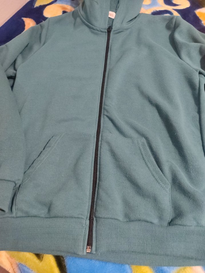 Mavi Kapüşonlu Fermuarlı Sweatshirt - Görsel 2