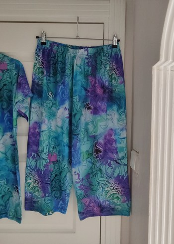 xxl Beden mavi Renk Renkli Tie-Dye Desenli Kadın Pijama Takımı