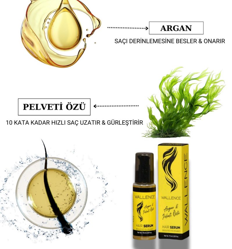 Wallence Argan & Pelveti Özlü Saç Serumu 75ml - Görsel 4