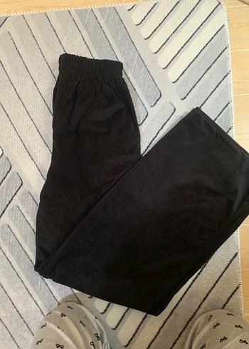 Siyah Kadın kadife Piliseli Rahat Pantolon