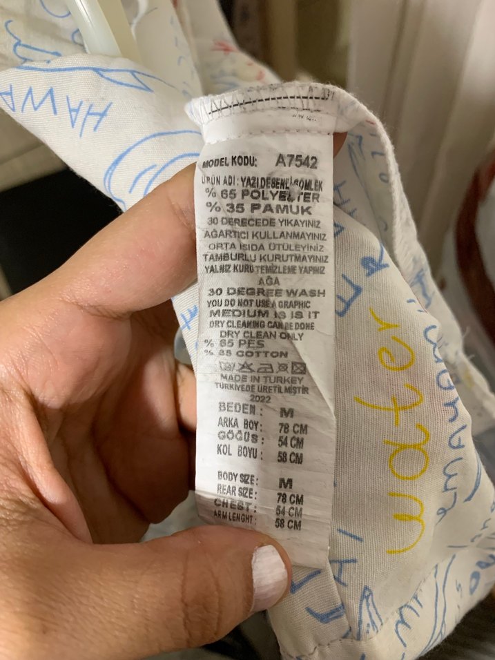 Düğmeli, Baskılı, Uzun Kollu Beyaz Keten Gömlek - Görsel 4