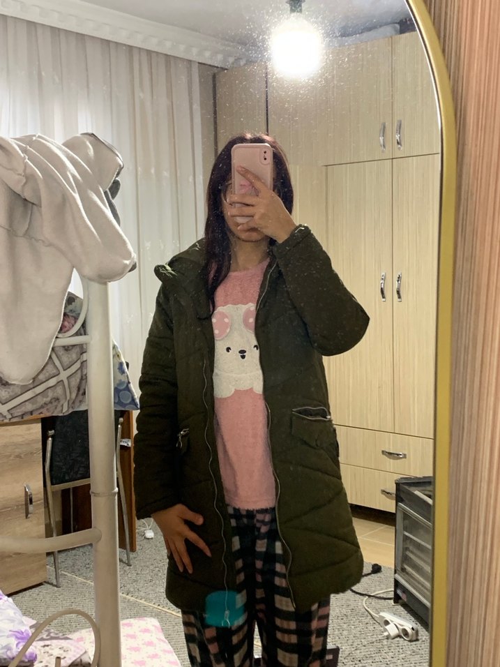 Kadın Haki Uzun Fermuarlı Kışlık Mont - Görsel 3