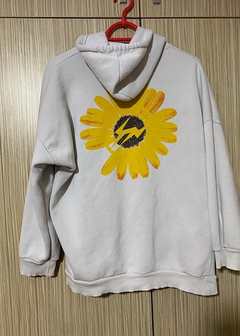 Kadın Beyaz Kapüşonlu Salaş Sweatshirt - Görsel 2