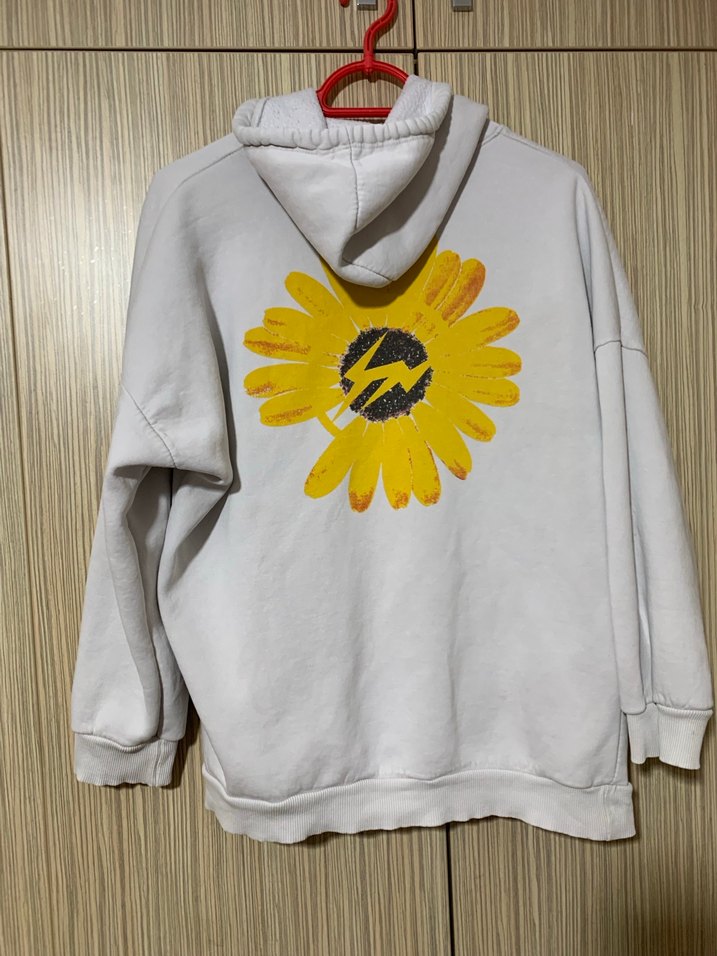 Kadın Beyaz Kapüşonlu Salaş Sweatshirt - Görsel 2