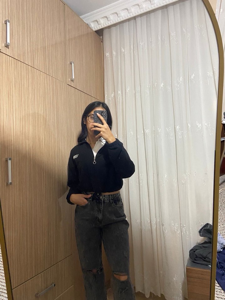 Siyah Midi Boy Bol Kesim Denim Kadın Jean - Görsel 2