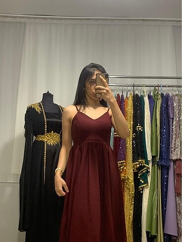 Bordo Askılı Abiye