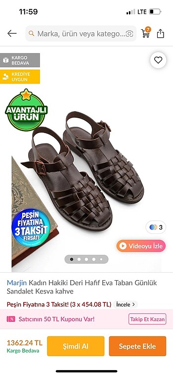 Marjin Kahverengi Deri sandalet