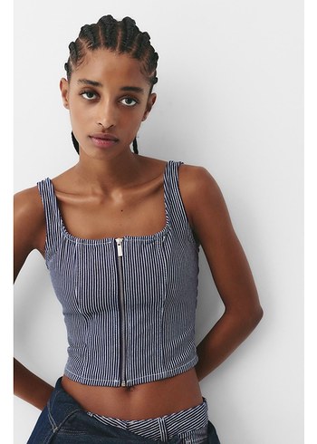 Çizgili Lacivert Denim Bustiyer - Görsel 2