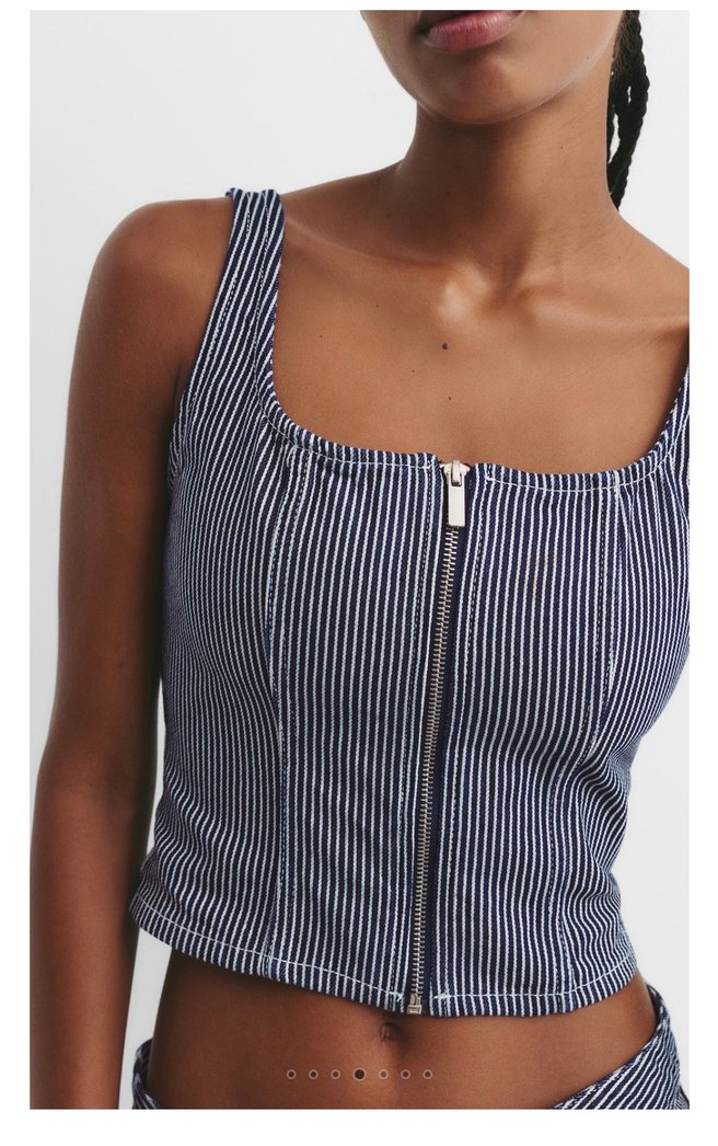 Çizgili Lacivert Denim Bustiyer - Görsel 4