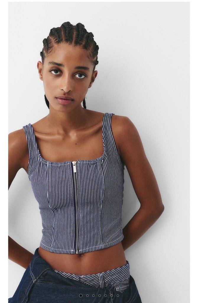 Çizgili Lacivert Denim Bustiyer - Görsel 2