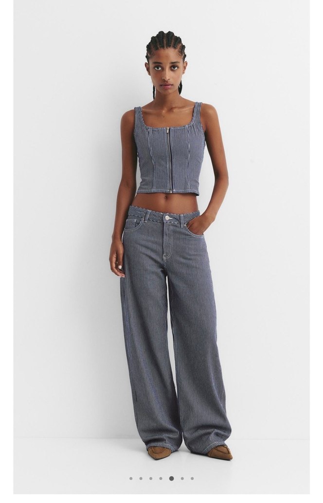 Çizgili Lacivert Denim Bustiyer - Görsel 5