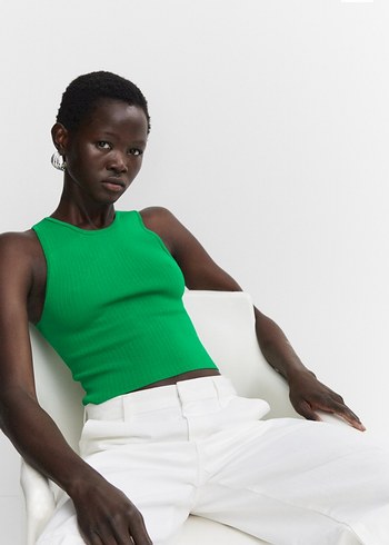 Kadın Yeşil Kolsuz Crop Top - Görsel 4