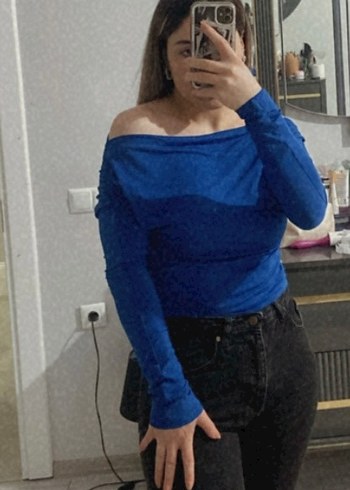 Diğer Uzun Kollu Straplez Mini Bluz - Mavi