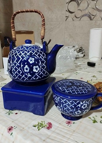 Mavi seramik çay takımı
