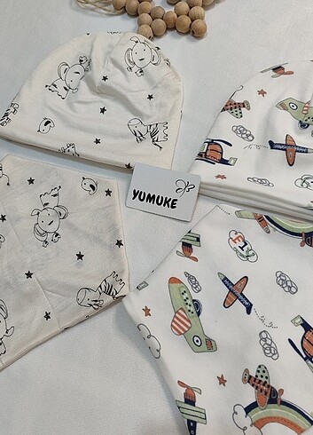 3-6 Ay, 17 cm Beden çeşitli Renk Bebek bere ve önlük set desenleri