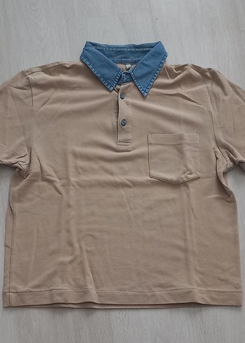 Bej Denim Yakalı Erkek Polo Tişört