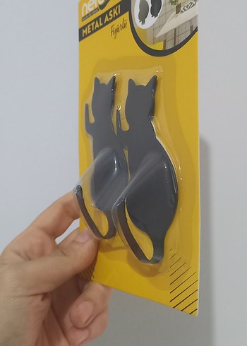  Beden Siyah Kedi Figürlü Metal Askı