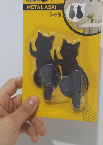 Siyah Kedi Figürlü Metal Askı