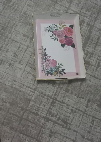 Pembe Çiçek Desenli Tepsi - Görsel 2