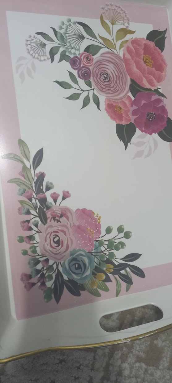 Pembe Çiçek Desenli Tepsi - Görsel 3