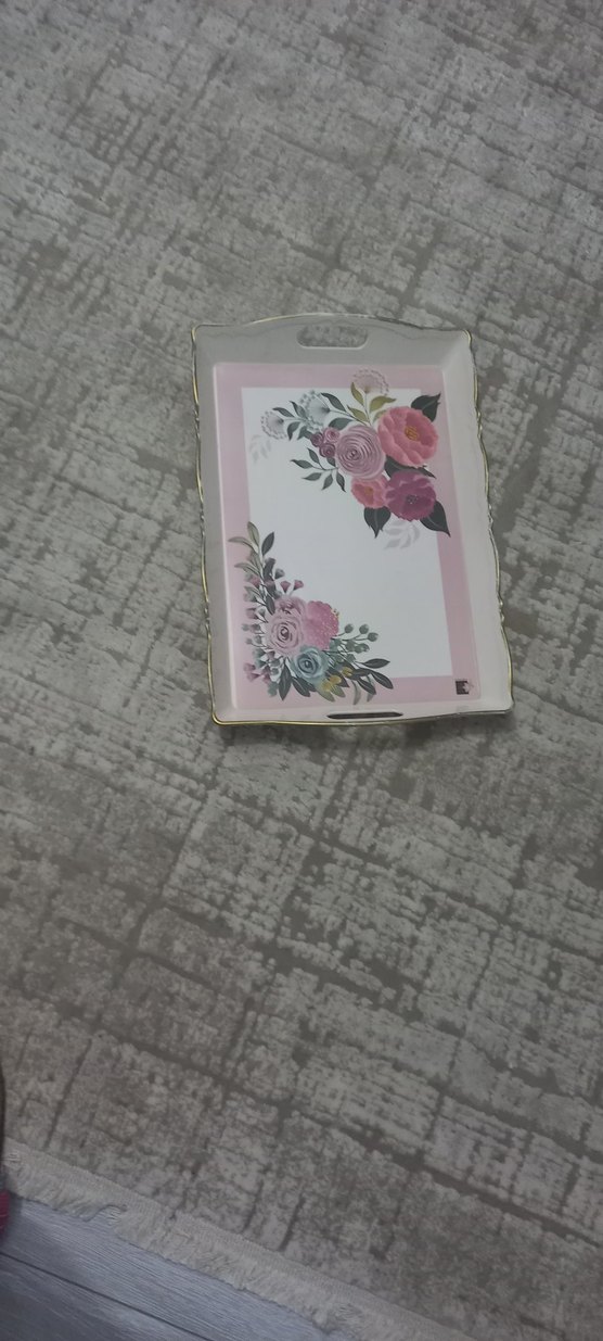 Pembe Çiçek Desenli Tepsi - Görsel 2